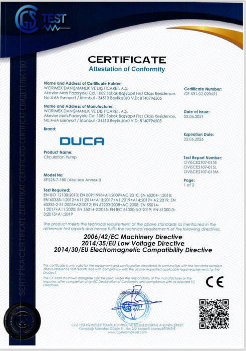 Pompe DUCA VPWR-6.7/2A 15-6.7 5 Cable compatible WILO 0020097216/0020186162 PROTHERM